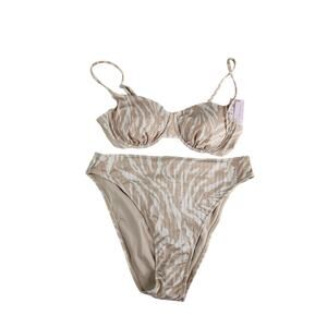 Wild Fable Bikini Womens Large Brown Zebra Print Cheeky Padded Underwire NWT